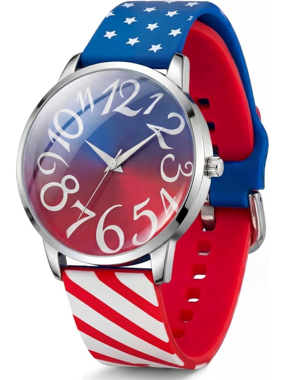 Women's Red Blue Silicone Strap Large Face Big Number Quartz Analog Wrist Watch - Picture 1 of 6